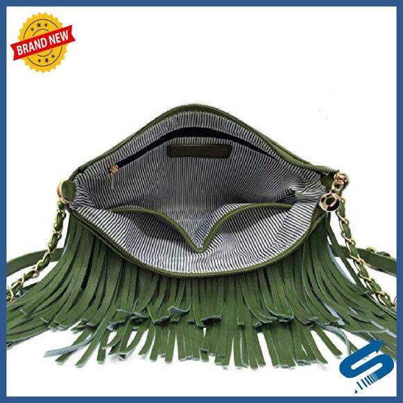 Fringe Crossbody Shoulder Bag with Adjustable Strap, 10x7x1 - Picture 7 of 8